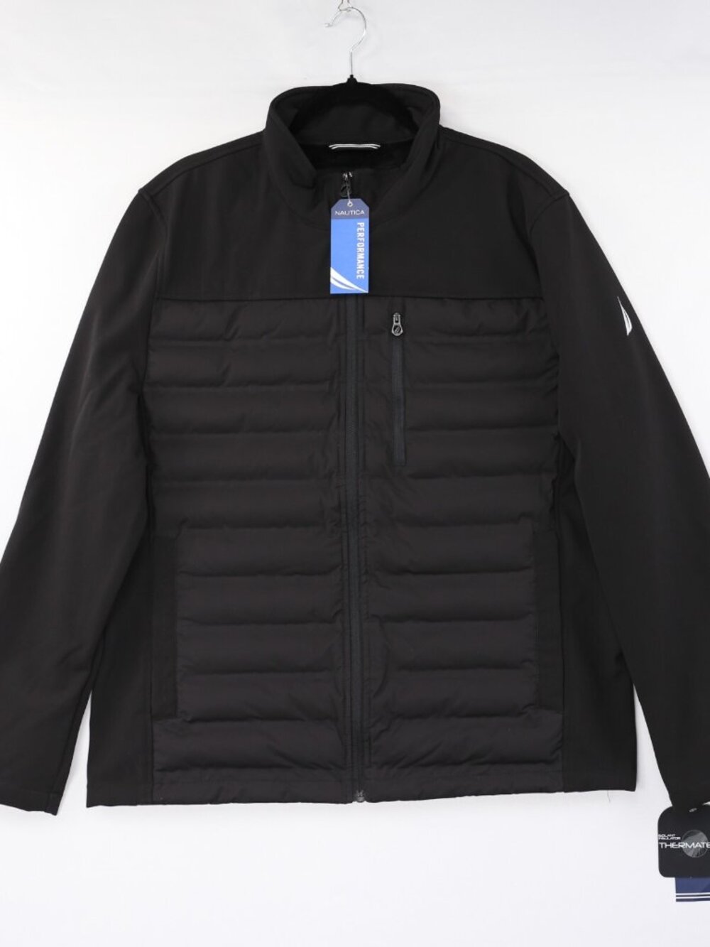 Nautica Quilted Mixed Media Jacket Stretch Water Resistant Black